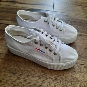 Superga Platform White Canvas Sneakers Minimalist